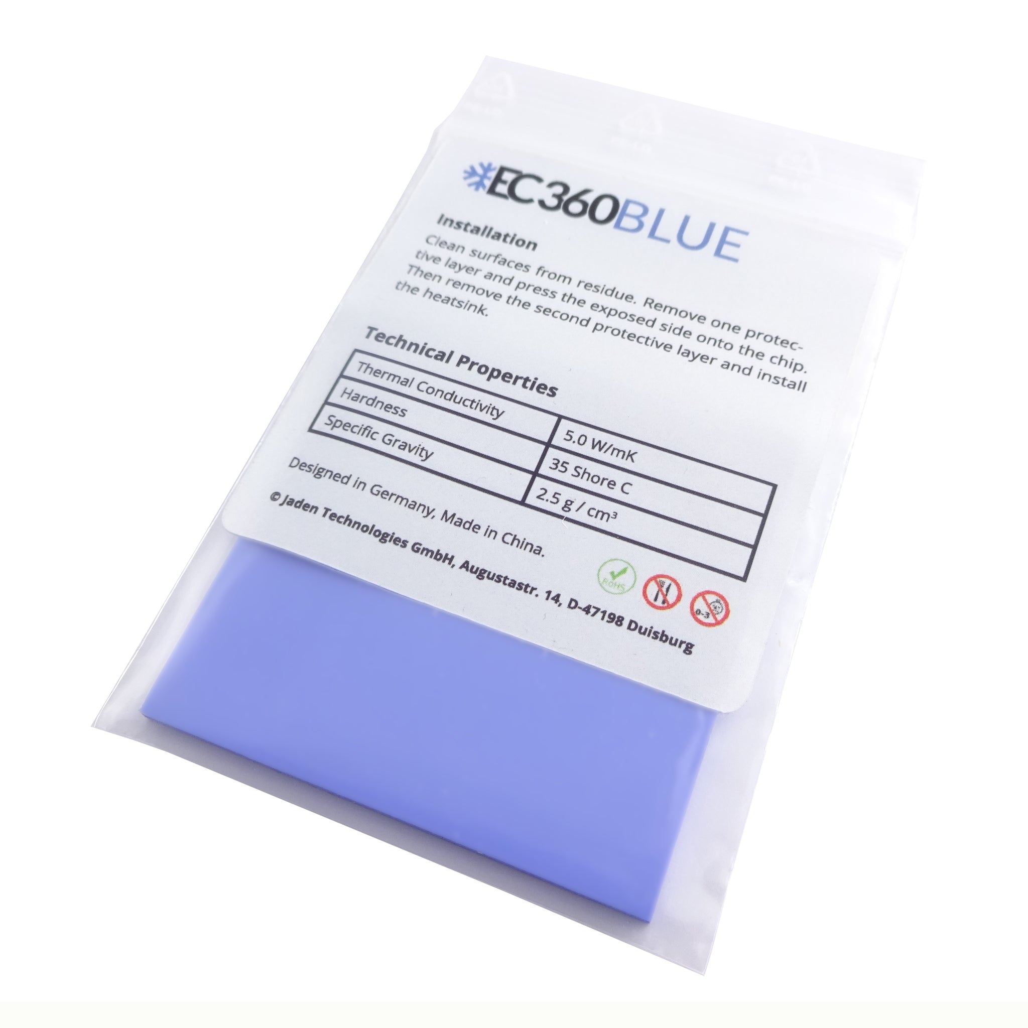 Pad Thermique EC360 Blue 5W/MK - 100x100x2.0mm, Silicone Conducteur, Isolant Électrique